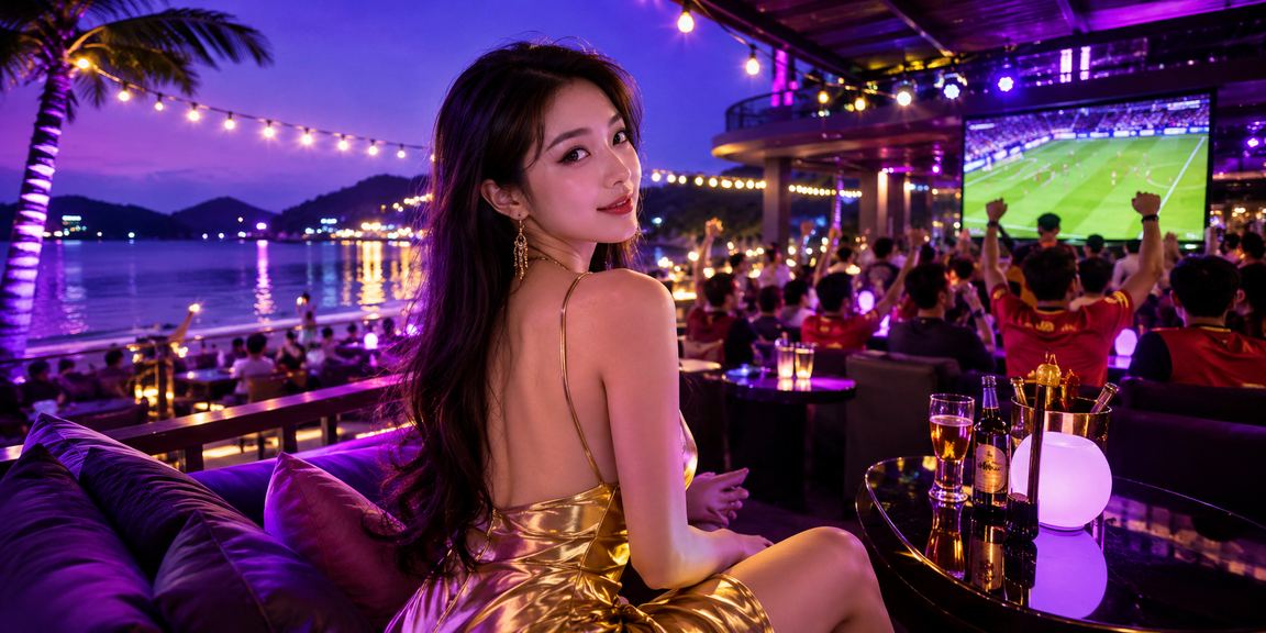 Người dùng tại bãi biển Phú Quốc sử dụng điện thoại đăng nhập tài khoản trực tuyến